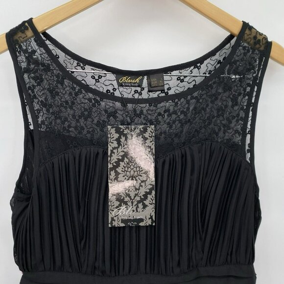 Blush By Young Threads Women Maxi Dress Large Black Lace Yoke Pleated Whimsigoth - Picture 2 of 5